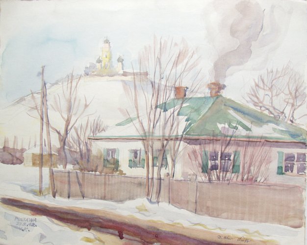 Poltawa. Ansicht des Ortes im Winter. Deutlich erkennbar ist das Kloster auf dem Hügel © Bayerisches Armeemuseum